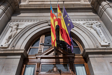 Architectural fragments of Valencia City Hall (Ayuntamiento de Valencia) built in an eclectic style...