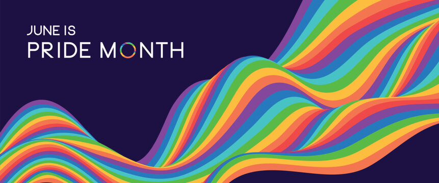 June is Pride month. Rainbow wave shape color background. Trendy backdrop for banner, poster, flyer, website