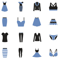 Clothing and Dress Icons. Two Tone Flat Design. Vector Illustration.