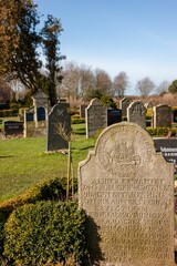 View of the cemetery of sailors and seamen in the city, featuring several grave stones