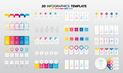 Business infographic template set process with simple geometry square, rectangle, circle, triangle, curves in flat design template with thin line icons and 5 options or steps. Vector illustration.