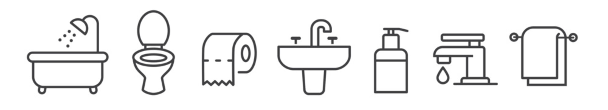 Bathroom, toilet and sink - thin line icon collection on white background