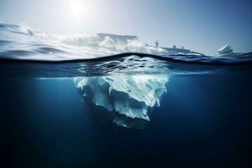 Fototapeta na wymiar Risk lurking underwater beneath the iceberg. AI. Generative AI