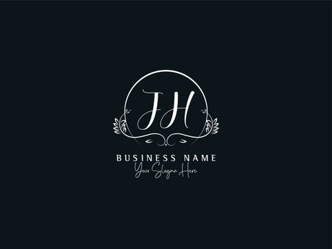 Feminine Creative JH Letter Logo, Minimal Jh hj Luxury Signature Letter Logo Template