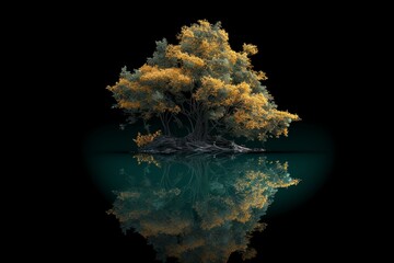 A tree in the middle of the lake.Generative AI