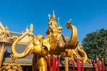 Fototapeta premium Statue of Indra rides on Erawan elephant at Wat Maisupradit Tharam in Nakhon Chai Si, Nakhon Chai Si District, Nakhon Pathom