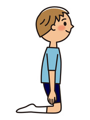 トランポリンをする男子_膝立ち