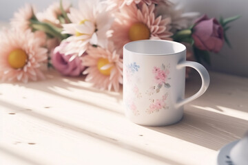 cup of coffee and flowers, Generative AI	

