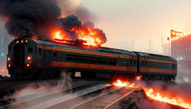 burning train derailed. generative ai
