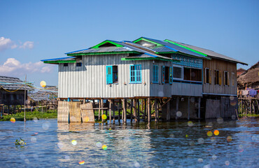 Obraz premium Inle Lake and houseboats, Myanmar, Burma