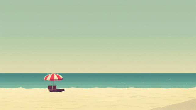 Minimal tropical beach background. Retro tone color style. Summer holiday and travel vacation concept. Generative ai.