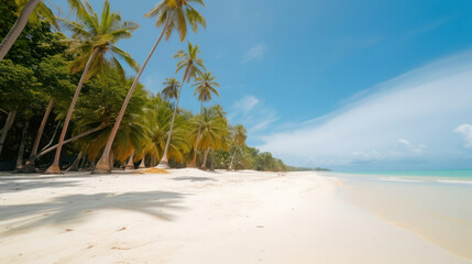 Beautiful beach with palm trees and white sand . generative AI