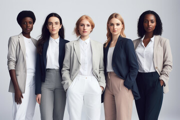 Obraz premium Portrait of a group of young beautiful mixed race women AI generative art