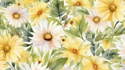 Floral background with yellow and white flowers . generative AI
