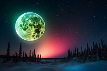 Obraz na płótnie Canvas Luna e Aurora Boreale. Generative AI
