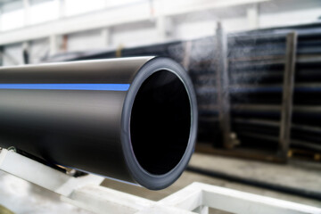 PE100 pipe. Polyethylene pipe product. Hot pipe with steam.