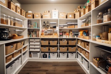 a well-organized pantry with labeled and dated food packages, created with generative ai - obrazy, fototapety, plakaty