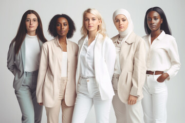 Obraz premium Portrait of a group of young beautiful mixed race women, AI generative art