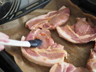 pieces of raw meat for baking cooking