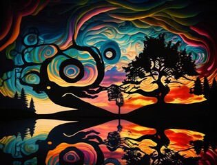Vibrant psychedelic landscape
