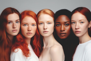 Obraz premium Portrait of a group of young beautiful mixed race women AI generative art