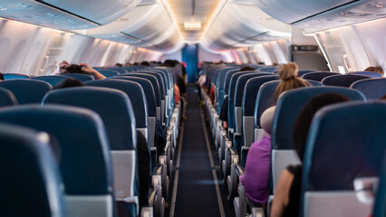 Background of airplane seats. - obrazy, fototapety, plakaty