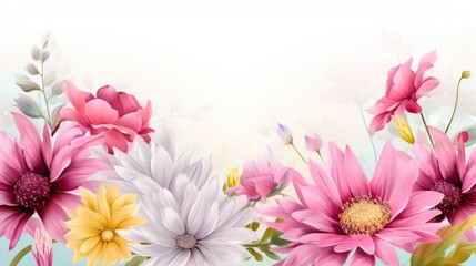 Beautiful spring flowers floral background. Generative AI.