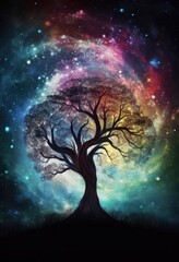 The earth tree in the starry sky Generative Ai