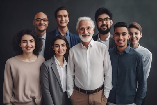 Group Of Multigenerational Business Team Standing In Front Of Camera During Meeting Work , Businesspeople With Diverse Age And Ethnicity Concept.  Ai Generated