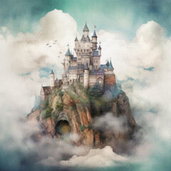 A whimsical fairytale castle in the clouds, Generative AI