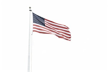 American flag waving in the wind isolated on white background. Generative ai.