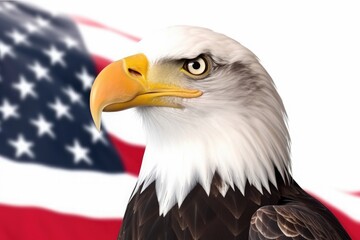 Eagle on the background of the American flag. Generative ai.