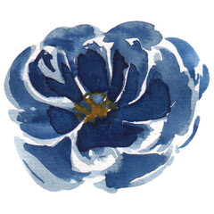 Stylish blue watercolor flower on a transparent background - Watercolor Clipart