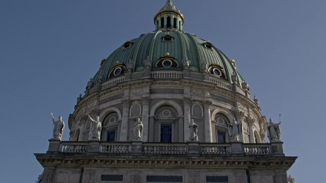 A beautiful shot of the Frederiks Church in Copenhagen with a clear blue sky, Denmark