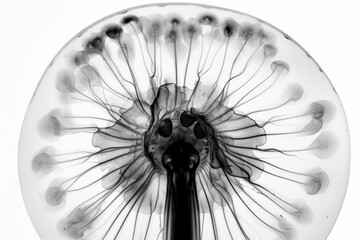 Abstract illustration of a beautiful natural floral shape in transparency, isolated over a clean background. Generative AI