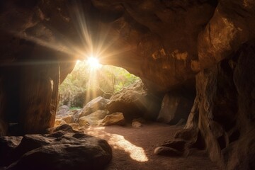 Awakening Beauty: Enchanting Sunrise in Hawaiian Caves. Generative AI