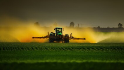 Shielding the Harvest: Pesticide Application on a Field. Generative AI - obrazy, fototapety, plakaty