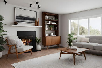 Fototapeta na wymiar a photo of mid century modern house living room interior design