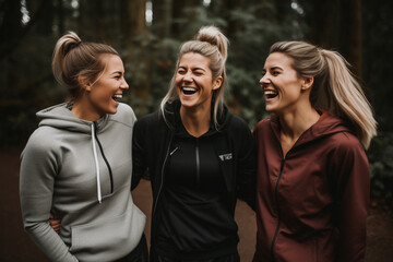 A group of three women friends, laughing together. Generative AI