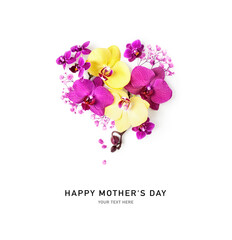 Orchid flowers and gypsophila isolated on white background. Happy mothers day.