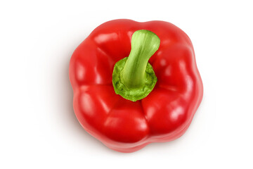 red sweet bell pepper isolated on white background. Top view. Flat lay