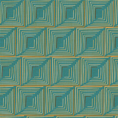 Repeating pattern of hand drawn decorative tiles. Linen texture with a muted blue tint.