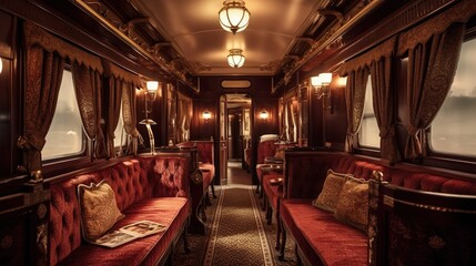 Luxury retro train interior, generative Ai