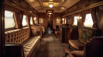 Luxury retro train interior, generative Ai
