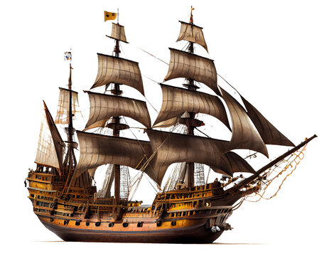 pirate ship on white background with clipping path
