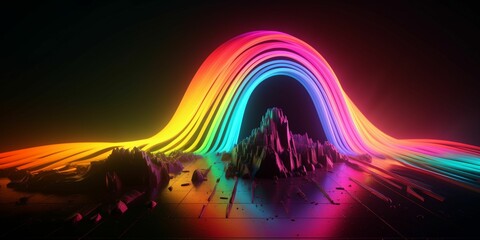 Graphic neon lines imaginative background, wallpaper,  rainbow colors, Generative IA