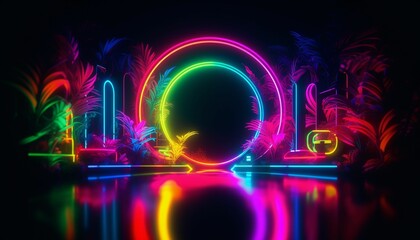 Graphic neon lines imaginative background, wallpaper,  rainbow colors, Generative IA