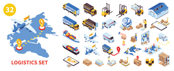 Fototapeta na wymiar Isometric Cargo Logistics Icons