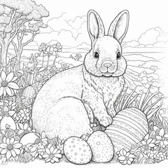 easter bunny on white coloring 
