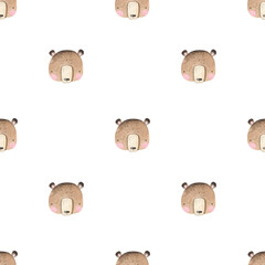 Seamless pattern with cute bears on a white background. Watercolor bear illustration for children. Forest animals. Kids texture for fabric, wrapping, textile, wallpaper, apparel. Boho animal.
